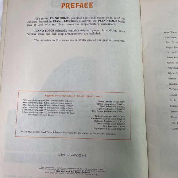 Piano Solos Sheet Music Level 3 Jane Smisor Bastien Library 1976 Vintage u - Picture 7 of 12
